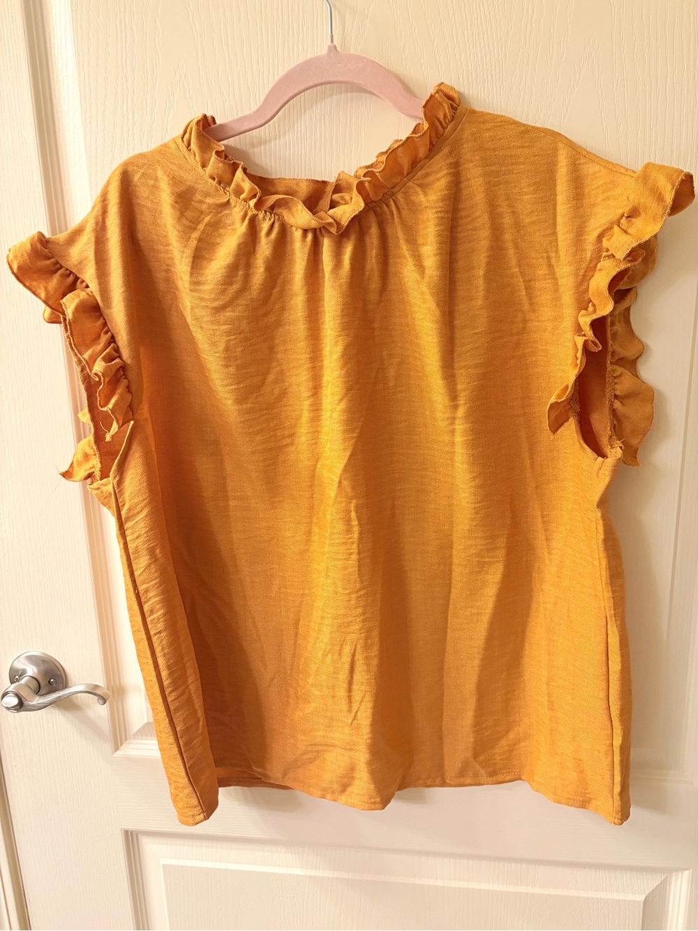 Ruffle-Trim Sleeveless Blouse - Mustard